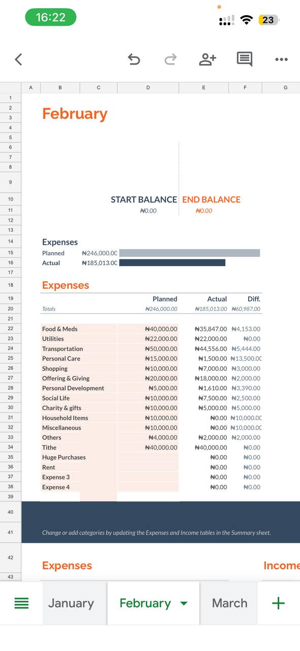 Salary Flow System Excel tracker — screen 1
