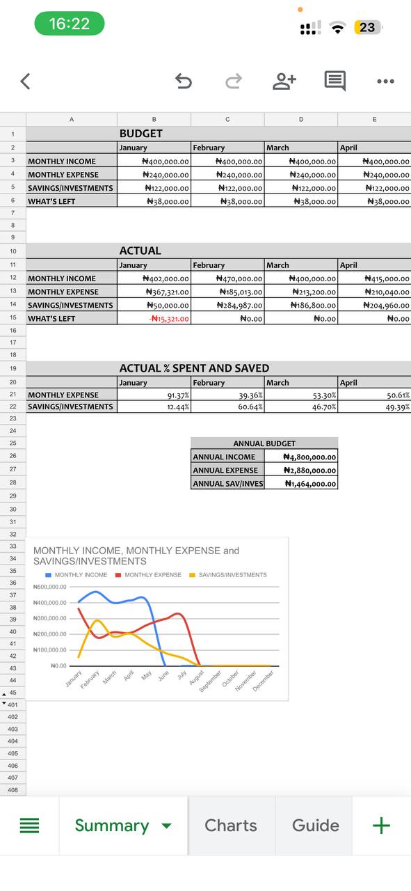Salary Flow System Excel tracker — screen 2